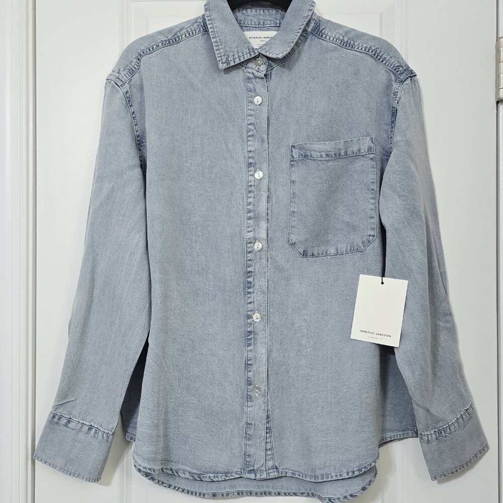 NEW Spiritual Gangster - S Women's Beaudry‎ Oversized Chambray Button-Up Shirt - Picture 5 of 8